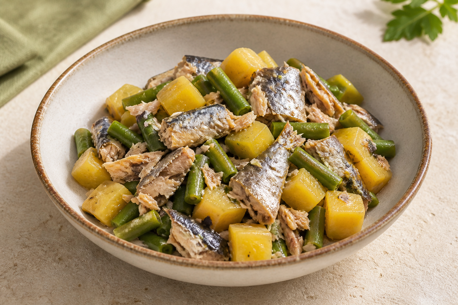Sardinha com Batata-doce e Vagem