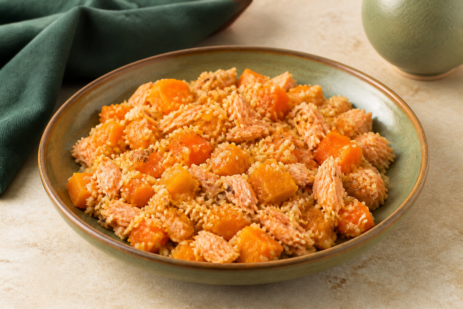 Salmão Desfiado com Abóbora